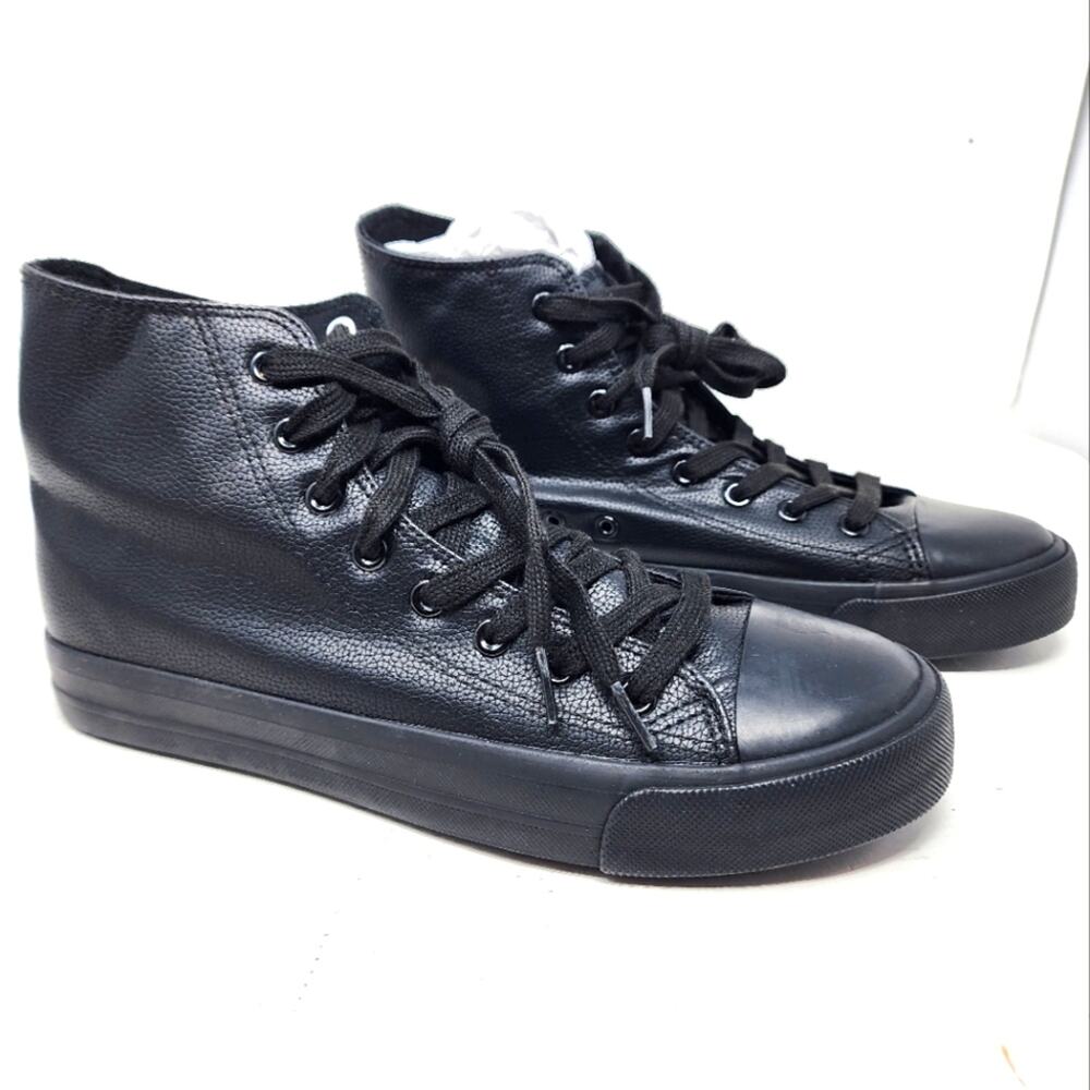 Black Faux Leather High Tops Lace Up‎ Sneakers Women's Size 40 EU/ 9 US Uk 7 New